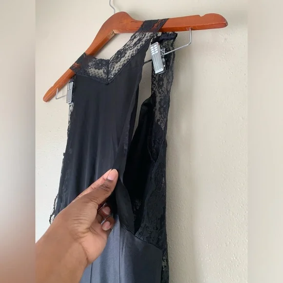 ❌SOLD❌Nasty Gal Black Satin Trim Lace Slip Dress Size Small - Picture 9 of 13